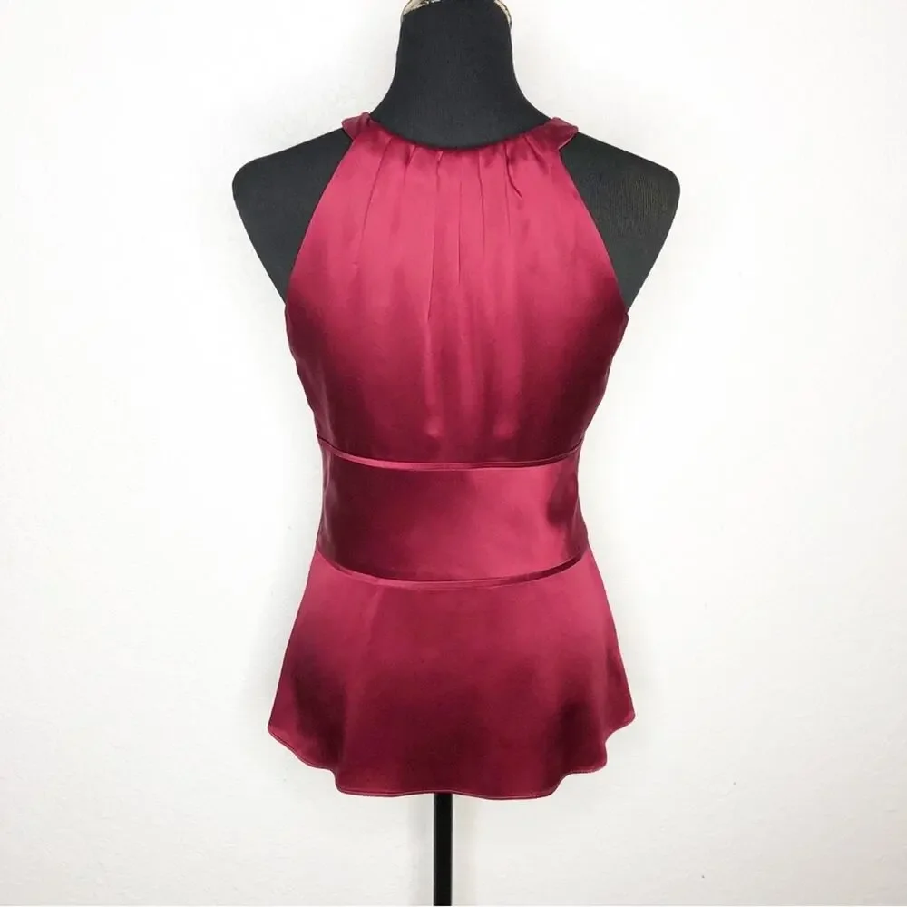 Ann Taylor red wine satin peplum sleeveless top size 4